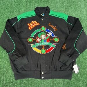NWT VTG Lucky Charms Jacket Men's XL Black Nascar Racing Embroidered Leprechaun